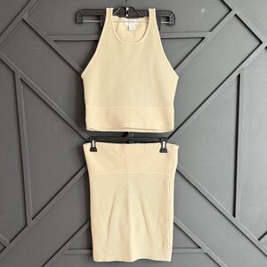 House of Harlow 1960 Cream Ribbed Two-Piece Skirt Set